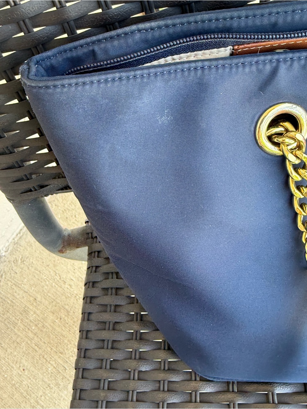 Calvin Klein Navy Tote with Brown Handles and Gold Hardware - Picture 5 of 10